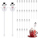 SiliFine 30 Pcs Winter Drink Stirrers Xmas Stir Stick Holiday Coffee Swizzle Stick Reusable Plastic Hot Cocoa Bar Chocolate Decoration Cocktail Mixer(Snowman,Lovely Color)