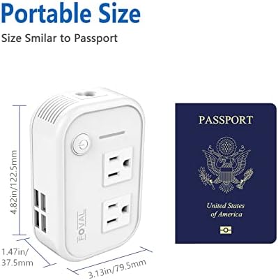 FOVAL Power Step Down 220V to 110V Travel Voltage Converter International Power Adapter for Hair Straightener/Curling Iron with 4-Port USB Charging US/UK/AU/IT/EU Universal Plug Adapter