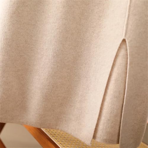 Women Solid Wool Soft Knit Skirt Elastic High Waist Split Hem Wool Office Lady Skirt3