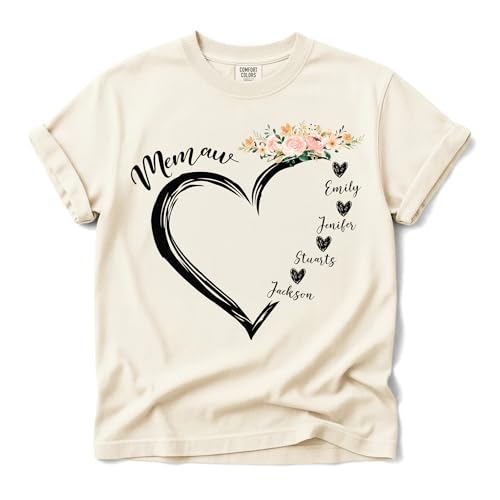 Personalized Memaw Heart Floral Shirt - Custom Memaw Shirt with Grandkid's Names, Cozy Crewneck Sweatshirt for Women, Ideal Gift for Mother's Day
