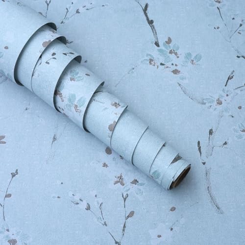 Image of Self Adhesive Decorative Peel Stick Waterproof Blue Cherry Wallpaper Wall Decor Removable Wall Paper for Living Room Hall Decoration PVC Vinyl DIY Wall Stickers 45x304cm