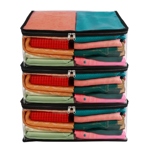 PVC Transparent Saree Organizer for Wardrobe | Large Clothes Stor...