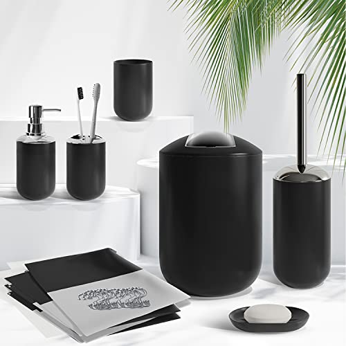 Clara Clark Bathroom Set - Black Bathroom Accessories Set, 20PC Bathroom Accessory Set, Shower Curtain Set, Soap Dispenser, Toilet Brush, & Trash Can by Clara Clark - Image 8