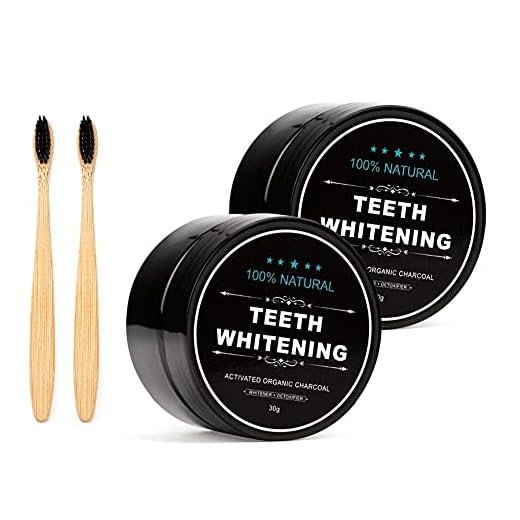 2-Pack Teeth Whitening Charcoal Powder + Bamboo Brush Oral Care Sets, WUBLSYAN Natural Activated Charcoal Teeth Whitener Powder