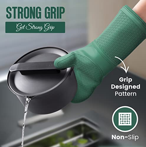 Foodobay Silicone Oven Mitts - Mint Oven Mitts Heat Resistant 500F - Grippy Design, Soft Lining Silicone Oven Gloves, Flexible Oven Mits Set For Cooking Baking Kitchen Mittens Pot Holders With E-Book #TOP5