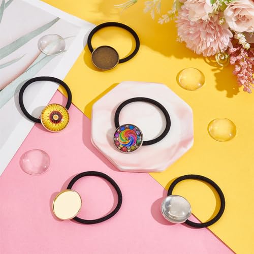UNICRAFTALE about 36pcs Blank Hair Ties Settings Glass Cabochons Frame Tray Hair Bands Hair Ties with Glass Domes Brass Bezel Blanks Tray for DIY Craft - Image 4