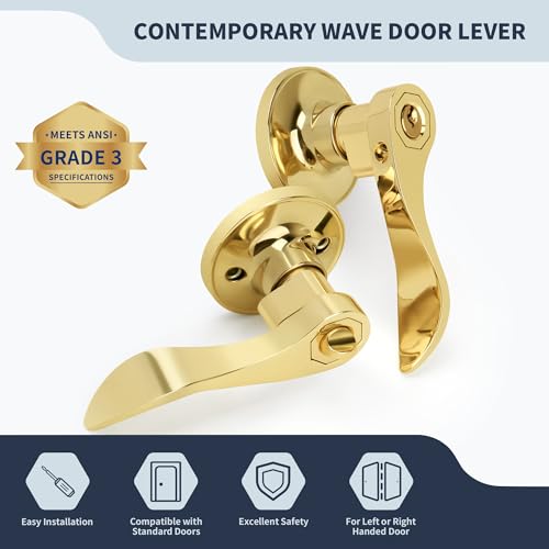 LOQRON Gold Wave Style Door Handles with Lock and Key (Keyed Differently), Polished Gold Keyed Entry Door Handle, Reversible Door Lever for Bedroom Bathroom, Polished Brass,1 Pack by LOQRON - Image 8