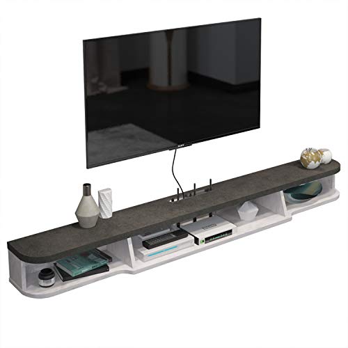 Floating TV Shelf, Wall Mounted Floating TV Stand Media Console Shelf Wall Cabinet with 3 Drawers Home Furniture (Gray-White, 47.24)