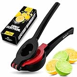 Zulay Kitchen Metal 2-in-1 Lemon Squeezer - Sturdy Max Extraction Hand Juicer Lemon Squeezer Gets Every Last Drop - Easy to Clean Manual Citrus Juicer - Easy-Use Lemon Juicer Squeezer - Black/Red