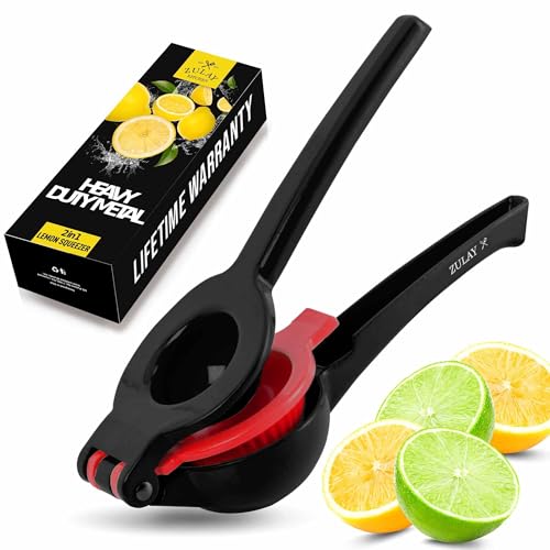 Image of Zulay Kitchen Metal 2-in-1 Lemon Squeezer - Sturdy Max Extraction Hand Juicer Lemon Squeezer Gets Every Last Drop - Easy to Clean Manual Citrus Juicer - Easy-Use Lemon Juicer Squeezer - Black/Red