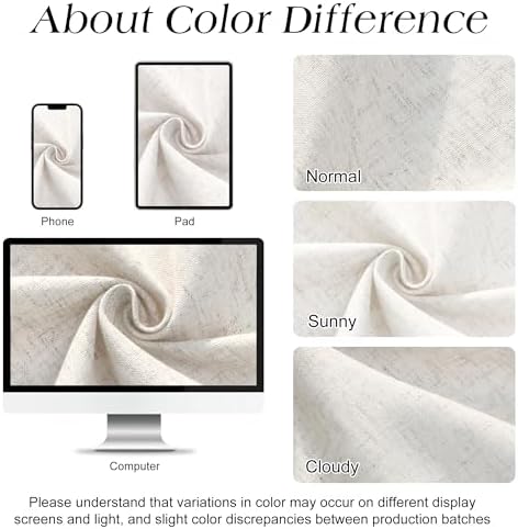 Naturoom Linen Shower Curtain, Country Boho Farmhouse Bath Decor Beige Ivory Shower Curtains for Bathroom Neutral Cloth Weighted Textured Fabric Bath Curtain Liner with Hooks, Natural Cream, 72 Inch — view 3