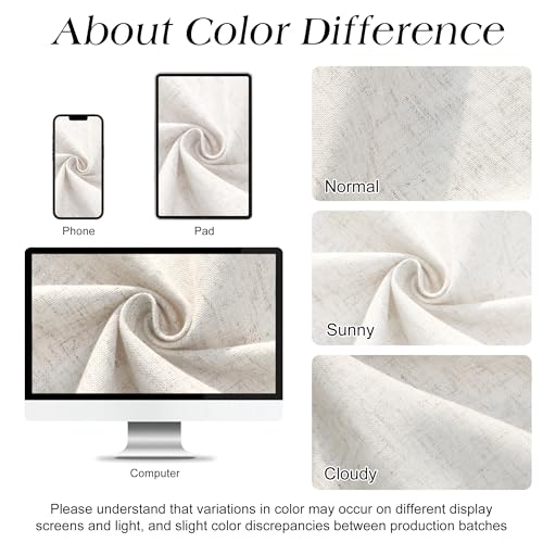 Naturoom Natural Linen Shower Curtain, Country Boho Farmhouse Bath Decor Beige Shower Curtains for Bathroom Neutral Cloth Weighted Textured Fabric Bath Curtain Liner with Hooks, Cream, 72 Inch