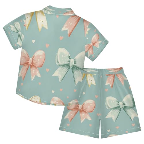 Boccsty Coquette Pastel Bow Heart Mint Green Boy Summer Shorts Sets Hawaiian Toddler Boys T-Shirt & Pants 2 Pcs 3T2