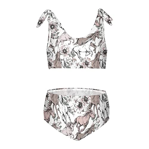 Horse and Anemone Flower Girls Bikini Sets 2 Piece Swimsuits Bathing Suit Swimwear