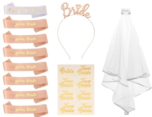 Accesorios de despedida de soltera con velo, banda de novia y tatuajes (18 uds) 2