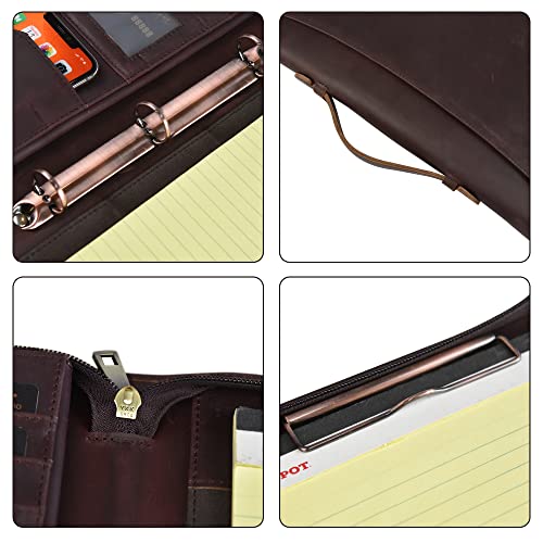 Azxcg Leather Portfolio For Men, 3 Ring Binders Padfolio, A4 Legal Pad Holder, Zippered Leather Planner, Gift For Her, Darkbrown #TOP5