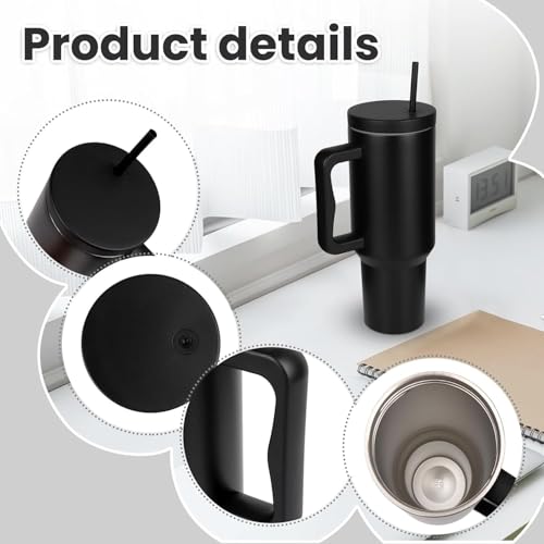 Image of NYRWANA 1200ML Stainless Steel Tumbler - Hot & Cold | Double Insulated Travel Mug with Handle, Leak-Proof Lid & 2 Straws | Dishwasher Safe | Ideal for Gym, Travel & Office (Black)