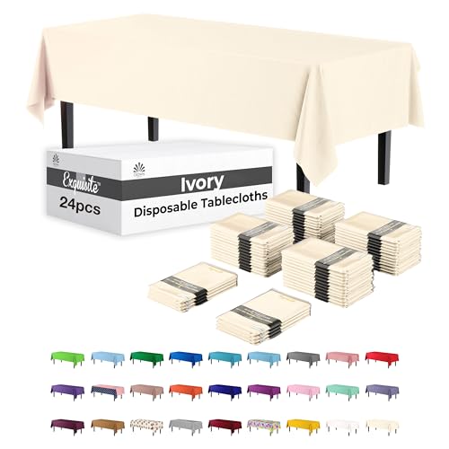 Image of Party Solids Ivory Rectangular Plastic Tablecloth - 54x108 Inch, Pack of 24