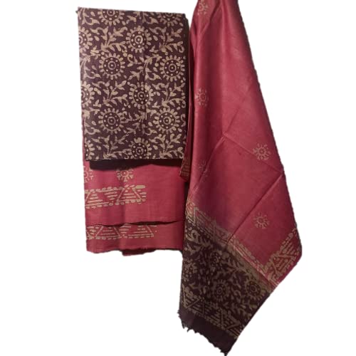 Image of STB-SILK TEXTILES BHAGALPUR Women's Bhagalpuri Cotton Silk Batik Print Unstitched Salwar Suit Dress Material With Dupatta | Women's Dress Material For Girls