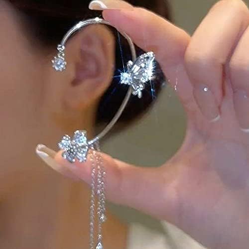 Kenjudess Vintage Crystal Butterfly Flower Ear Cuffs 2pcs Non-Pierced Sparkling Iced Out Rhinestone Butterfly Cartilage Climber Ear Wrap Prom Party Festival Ear Jewelry for Women