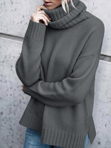 Image of FISACE Womens Oversized Turtleneck Pullover Sweater Cable Knit Sweater Tops | Long Sleeve,Slouchy,Fall,Winter,Lightweight,Loose,Trendy,Casual,Sexy