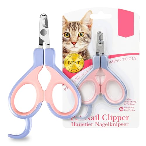 EooCoo Cortauñas Gato, Profesional Corta Uñas para Gatos, en Acero Inoxidable, Corte Limpio, Profesionales para Animales Pequeños, Para Gatitos, Cachorros, Diseño Curvo de 25 Grados, Rosa + Azul