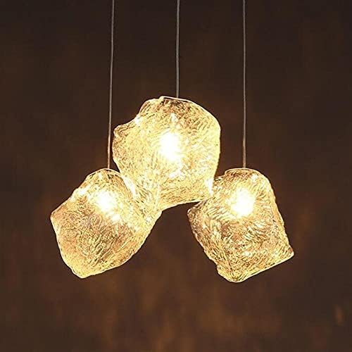Hdiawo Chandelier Light Fixture Modern Minimalist Creative 3-head Glass Ice Cubes Pendant Lamp Ceiling Lighting Height-adjustable LED Hanging for DIng Living Room Restaurant Hallway Bar Caf