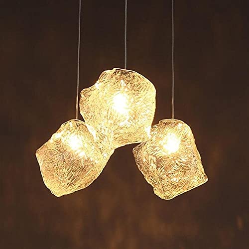 Hdiawo Chandelier Light Fixture Modern Minimalist Creative 3-Head Glass Ice Cubes Pendant Lamp Ceiling Lighting Height-Adjustable Led Hanging For Ding Living Room Restaurant Hallway Bar Caf #TOP3