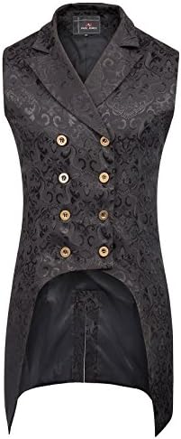 PJ PAUL JONES Mens Gothic Steampunk Vest Waistcoat Black Sleeveless Jacquard Tailcoat 3X Black
