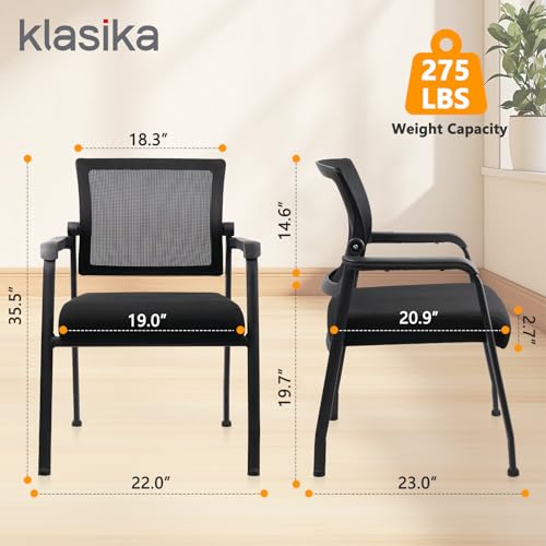 Image of KLASIKA Desk Chair No Wheels with Adjustable Mesh Backrest, Arm Chair with Ergonomic Lumbar Support and Thickened Seats Cushion, Waiting Room Chairs for Office School Church Guest Reception, 8PACK