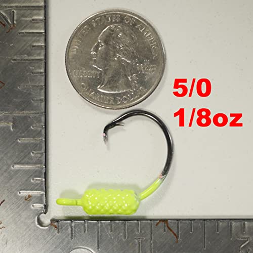 Yellowtail Snapper Weighted Circle Hook Jig - (Chartreuse) Mixed (4/0 - 1/32, 1/16, 1/8 Oz & 5/0 - 1/8 Oz) - 25 Pack #TOP4