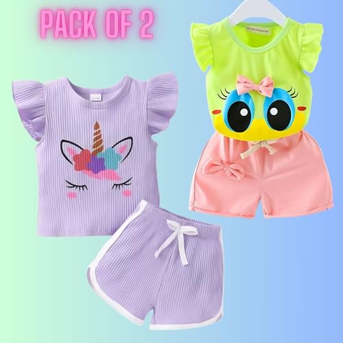 Image of 4YOU DRESSES Beautiful Cotton Blend Fabric Top and Shorts For Girls(Pack Of 2)