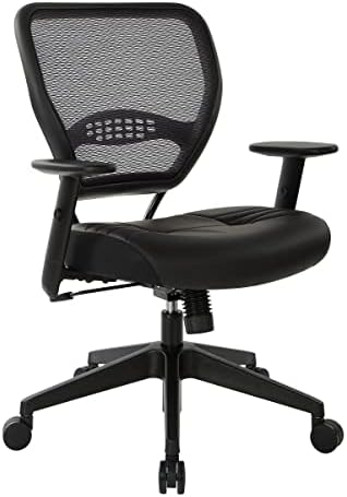 SPACE Seating Professional AirGrid Dark Back and Padded Black Eco Leather Seat, 2-to-1 Synchro Tilt Control, Adjustable Arms and Tilt Tension with Nylon Base Managers Chair