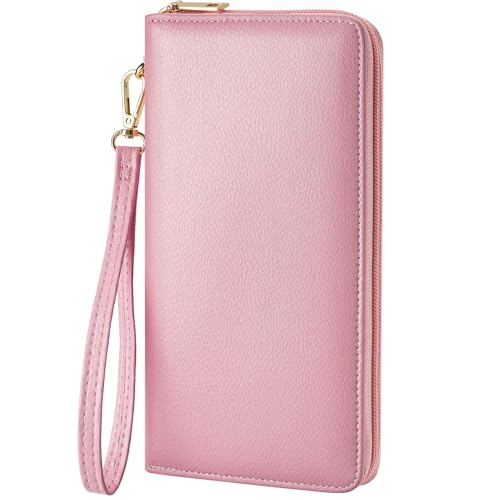 Image of Chelmon Womens Wallet Geunine Leather RFID Blocking Purse Credit Card Clutch (Pebble Pink)
