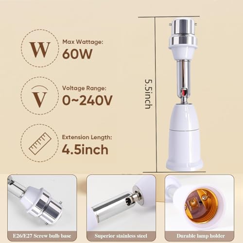 Image of 1 Unit B22 to E26 /E27 Light Socket Extender,Vertical 180Horizontal 350 Adjustable Medium Screw Base Light Bulb Extension Socket(5.5 inch /14cm)