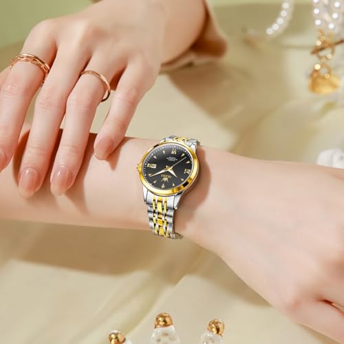 OLEVS Ladies Luxury Gold Silver Stainless Steel Quartz Watch Waterproof Date