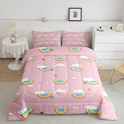 Erosebridal Rainbow Down Comforter Twin Size, Sparkly Galaxy Comforter Set for Kids Girls Boys Children Teens Women, Starry Sky Cloud Quilted Duvet Iridescent Stripes Bedding Set All-Season,