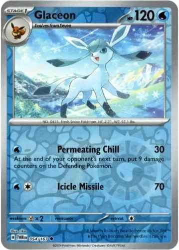 Pokemon – Glaceon 054/167 – Twilight Masquerade – Reverse Foil Card – Rev Holo