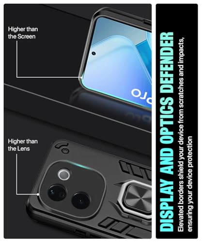 Image of WOW IMAGINE Shock Proof Back Case Mobile Cover for iQOO Z9s Pro 5G | Vivo T3 Pro 5G | Back Cover Case (Tough Armor | Hybrid PC + TPU | Ring Holder & in-Built Kickstand | Black)