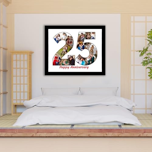 Image of Customized 25th Silver Jubilee Square Shape Wooden Photo Frame Wall Mount Decor Giftpack 12 x 15 inch