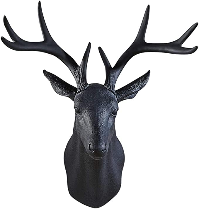 Deer Antlers Wall Sculpture 20 x 16 x 12 inches Faux Taxidermy Animal Wall Hanging (Black)
