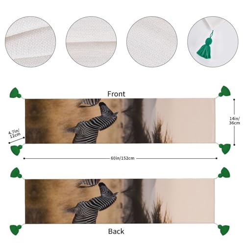 Chemin de table zèbre décoration de Noël rustique avec franges de 152 cm