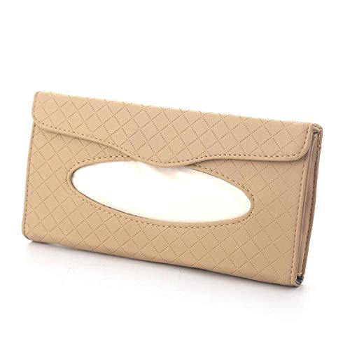 Image of Automaze PU Leather Car Sun Visor Back Seat Tissue Napkin Box Holder, Interior Car Accessories (Beige)