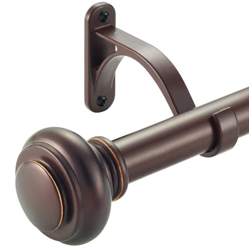 120-240 Inches Curtain Rods for Window, Vimayta 1 Inch Diameter Drapery Rod with Resin Finials, Ideal Adjustable Heavy Duty Single Curtains Rod for Bedroom, Living Room Decoration, Matte Brown