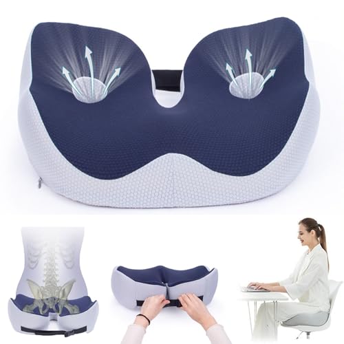 Ousinby Sciatica Cushion, Coccyx Cushion for Tailbone Pain, Adjustable Chair Cushion Memory Foam Seat Ergonomic Reduce Sciatica Back Pain Mat for Office Chair, Wheelchair, Car Seat (Blue)
