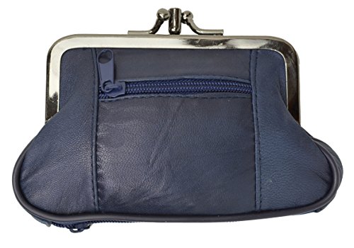 MARSHAL Wallet Large Coin Purse Double Frame With Zipper Pocket (Blue)