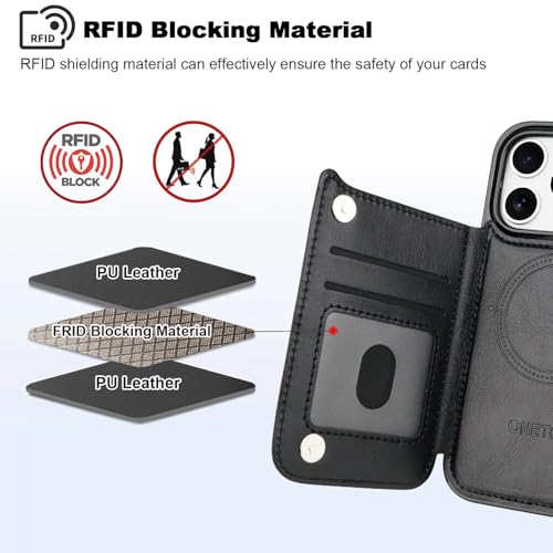 ONETOP Compatible with Magsafe for iPhone 17 Pro Wallet Case with Card Holder, PU Leather Kickstand RFID Blocking Case, Double Magnetic Clasp and Durable Shockproof Cover 6.3 Inch (Black) by ONETOP - Used condition - Image 7