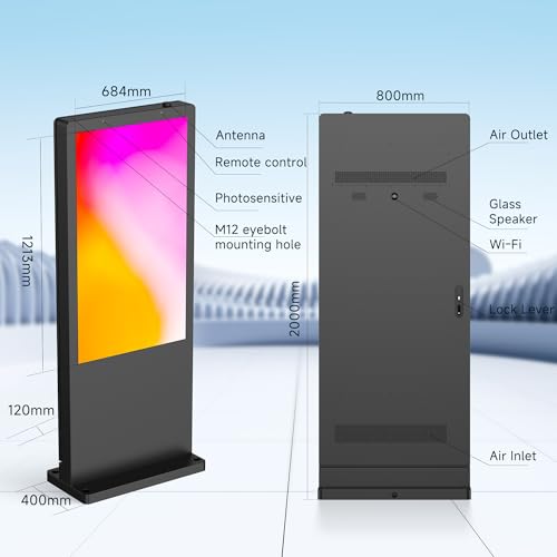 Image of 43 Inch Floor Standing Outdoor Digital Signage - IP65 Waterproof Display with 4500nits Brightness, WiFi /HDMI /USB Input for Retail, Subway & Restaurants