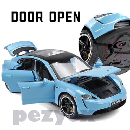 Image of Porsche Taycan 1:32 Scale Exclusive Alloy Metal Pull Back Die-cast Car Model with Sound Light Mini Auto Toy for Kids (Blue)