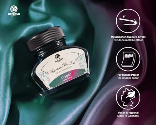 Octopus Fluids Dragon Sheen Ink, Füllhaltertinte im Tintenglas, Sheen-Tinte, Petrol, 30 ml
